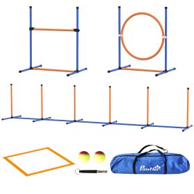 PawHut Dog Agility Training Equipment Set, 4 Pcs with Weave Poles, Adjustable Hurdle, Jumping Ring, Pause Box, Orange